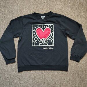 KEITH HARING Sweatshirt Women S Black Heart Art Graphic Long Sleeve Crew Neck